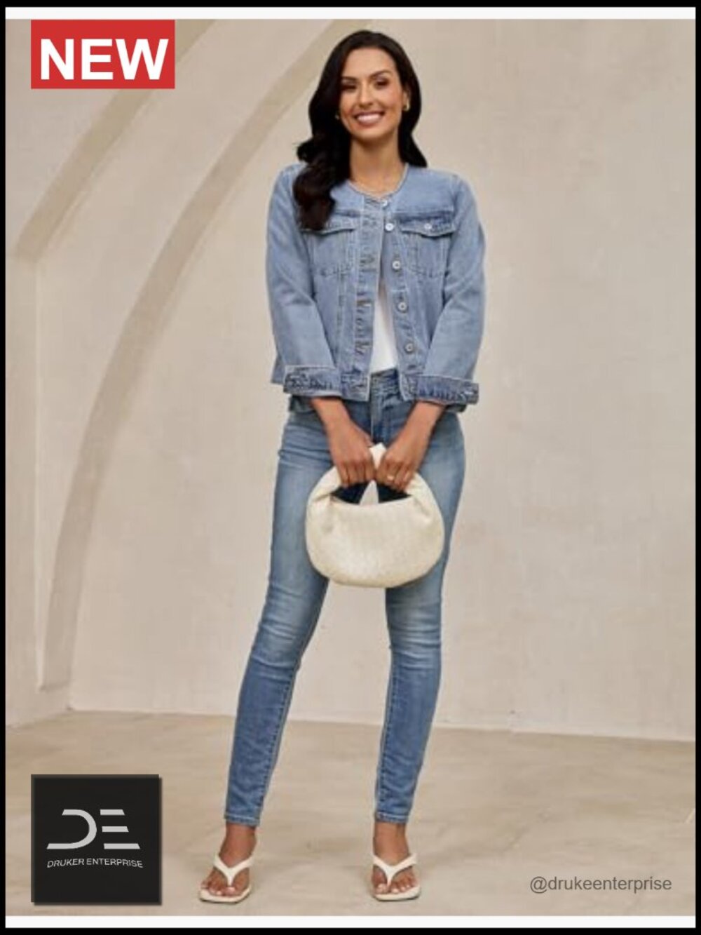 Collarless Button Down Long Sleeve Casual Western Denim Jacket Country Concert - Picture 6 of 7